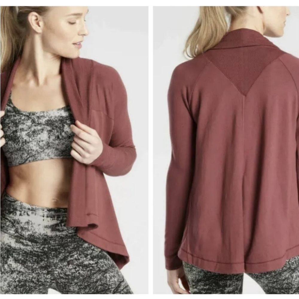 Athleta Nirvana Wear Two Ways Wrap Sweater Cardigan Top Maple Red Sz S